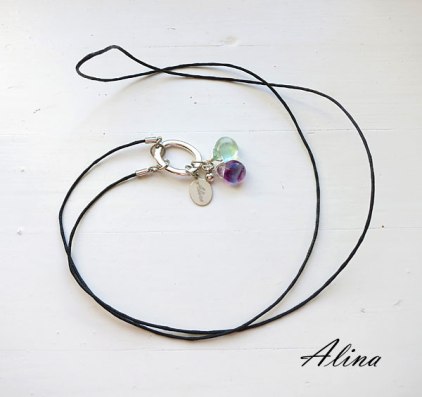 Long leather cord necklace with flourite gemstones