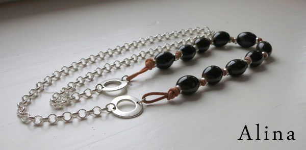 Leather and ceramic bead necklace
